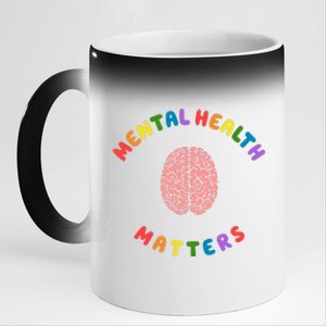 Mental Health Matters Rainbow Brain Awareness 11oz Black Color Changing Mug