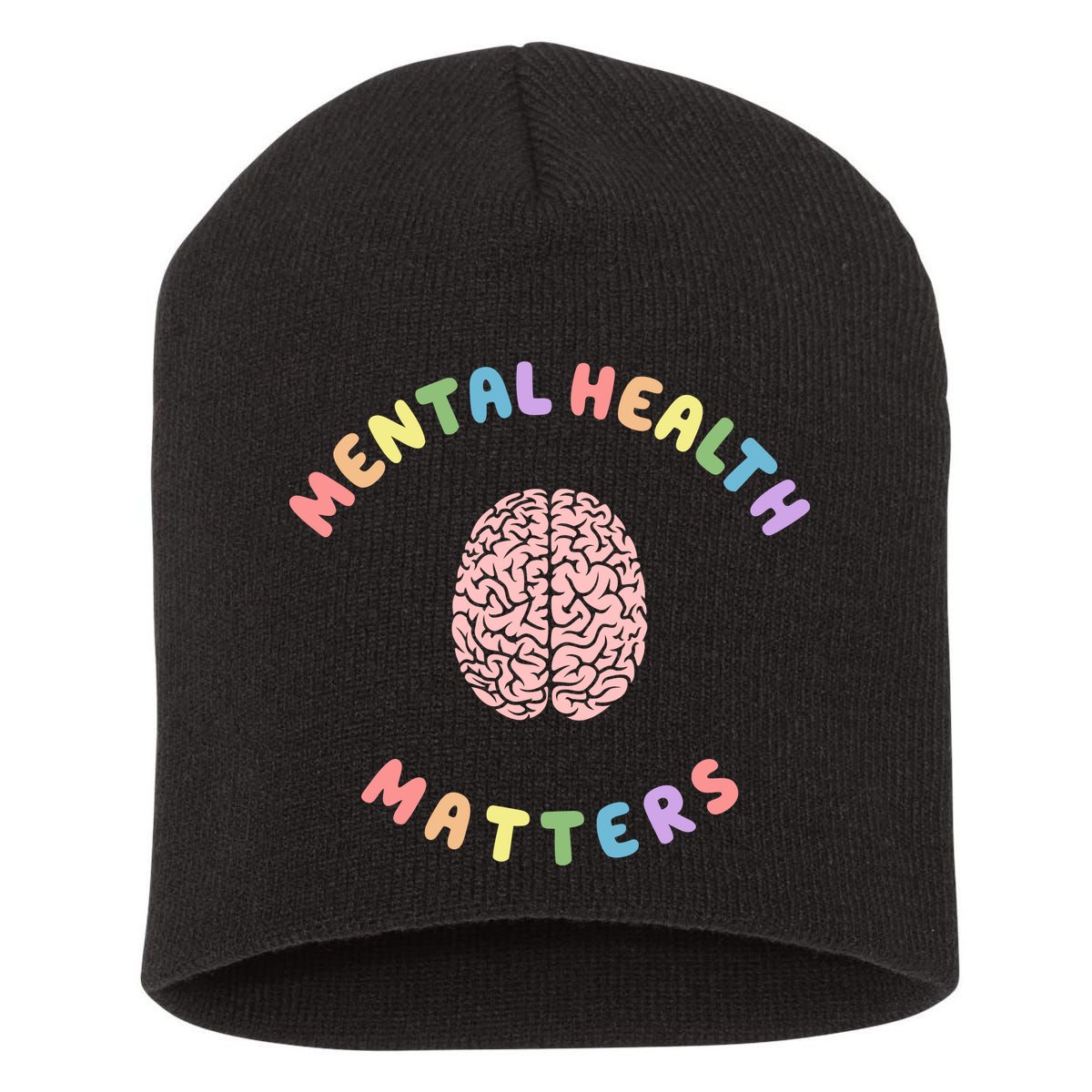 Mental Health Matters Rainbow Brain Awareness Short Acrylic Beanie