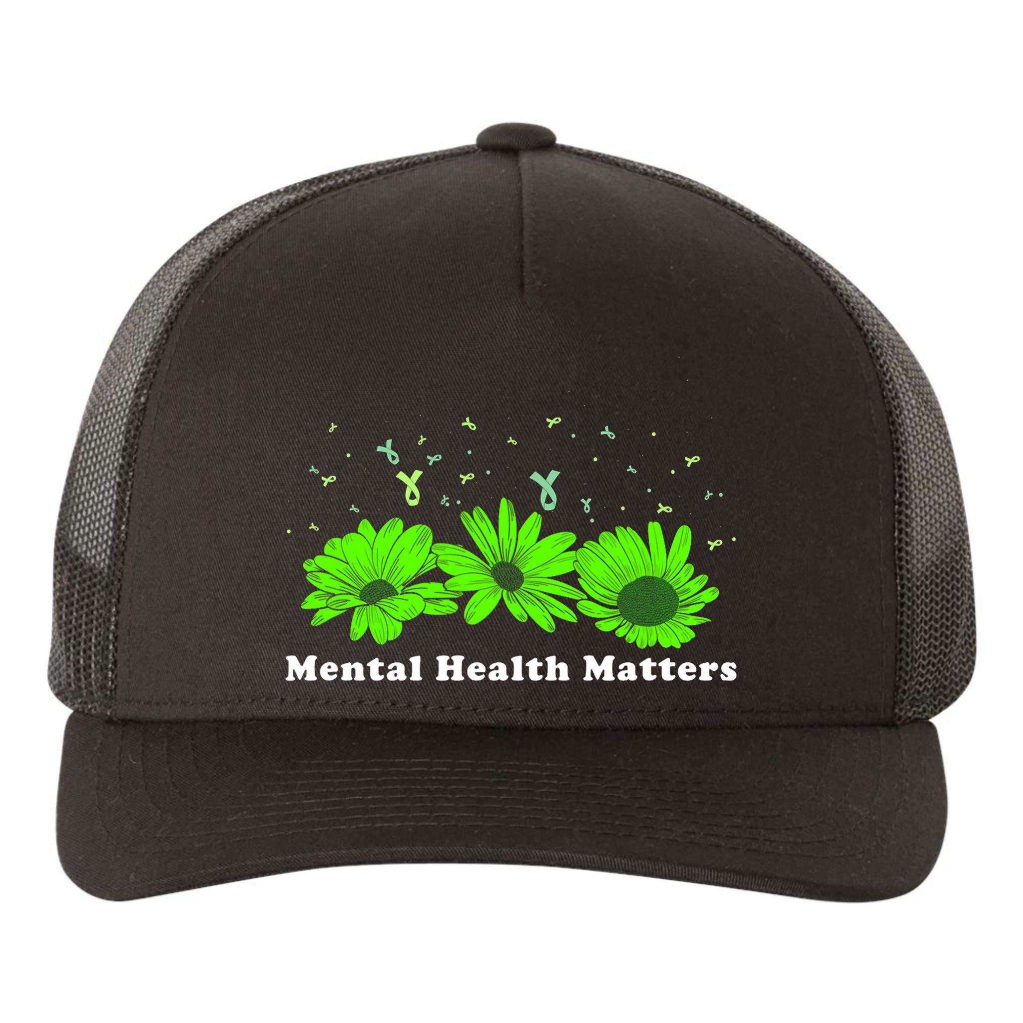 Mental Health Matters Sunflower May Green Awareness Ribbons Yupoong Adult 5-Panel Trucker Hat