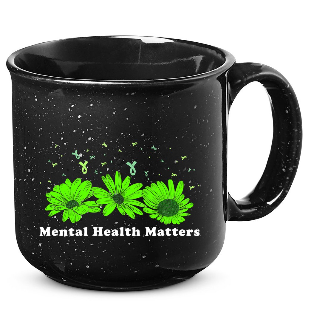 Mental Health Matters Sunflower May Green Awareness Ribbons 15oz Campfire Ceramic Mug