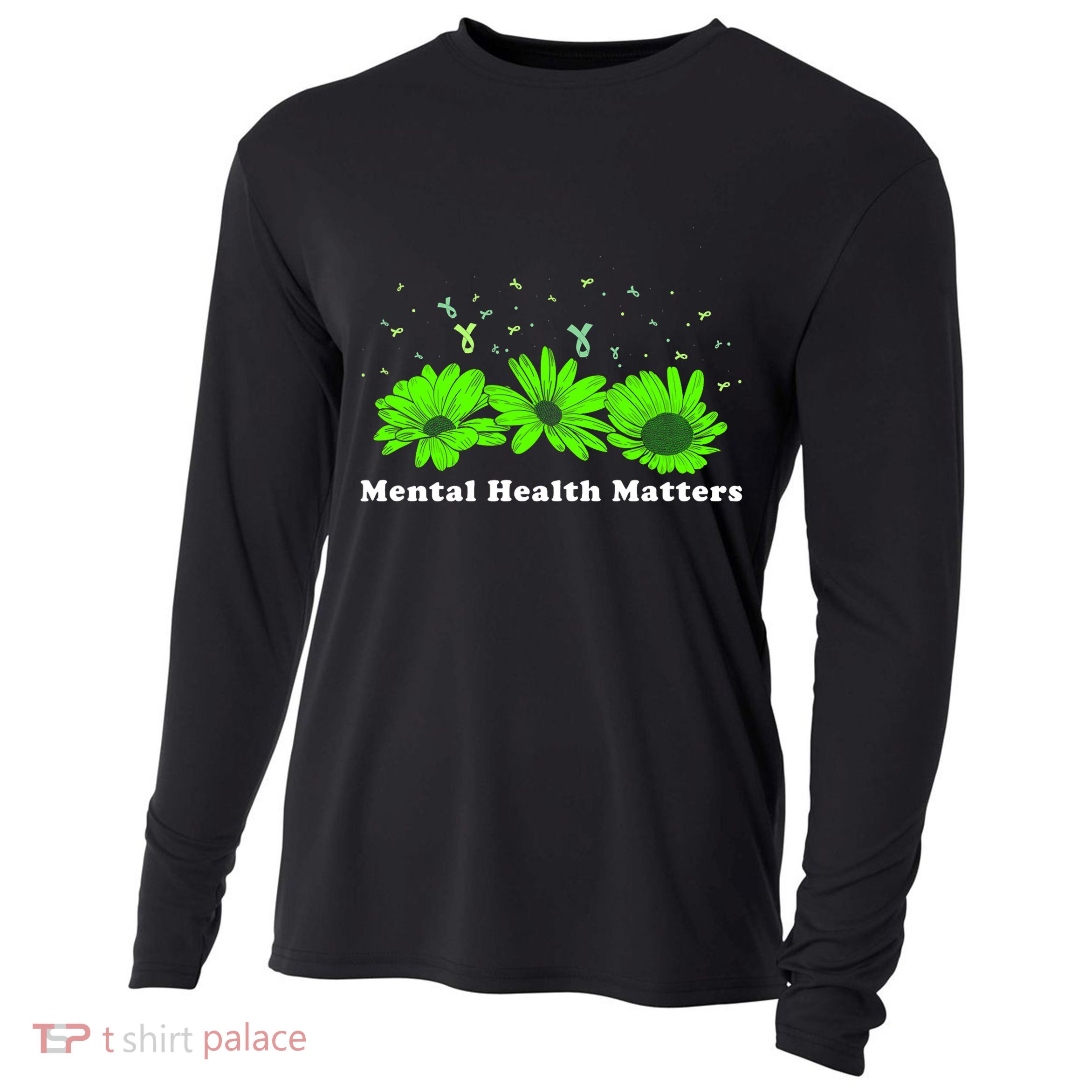 Mental Health Matters Sunflower May Green Awareness Ribbons Cooling Performance Long Sleeve Crew