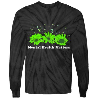 Mental Health Matters Sunflower May Green Awareness Ribbons Tie-Dye Long Sleeve Shirt