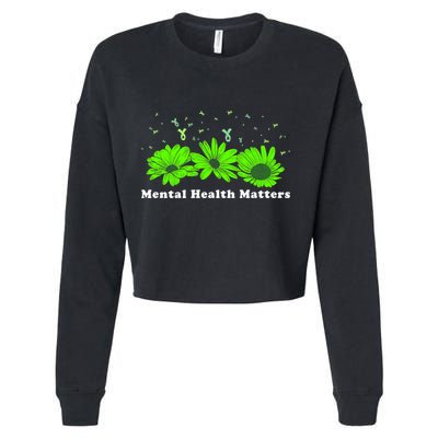 Mental Health Matters Sunflower May Green Awareness Ribbons Cropped Pullover Crew