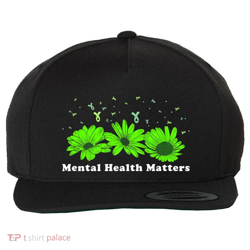 Mental Health Matters Sunflower May Green Awareness Ribbons Wool Snapback Cap