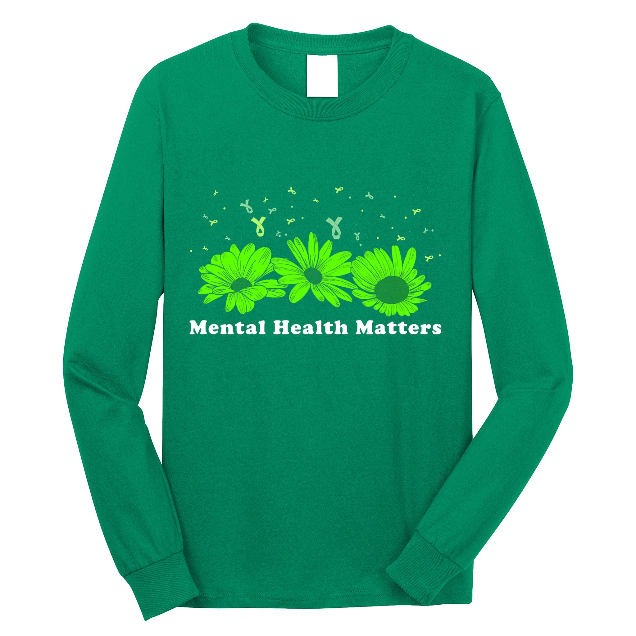 Mental Health Matters Sunflower May Green Awareness Ribbons Long Sleeve Shirt