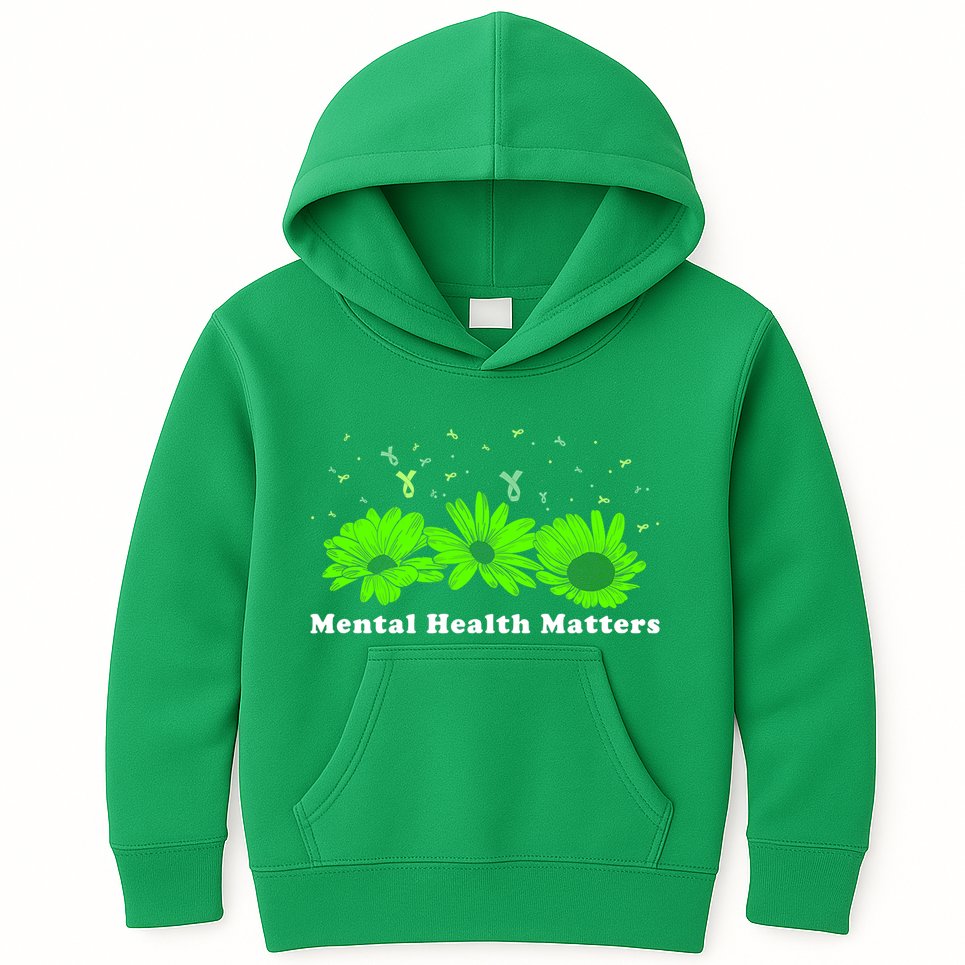 Mental Health Matters Sunflower May Green Awareness Ribbons Kids Hoodie