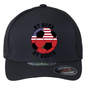 My Home My Roots Morocco Flag Soccer Gift Flexfit Unipanel Trucker Cap