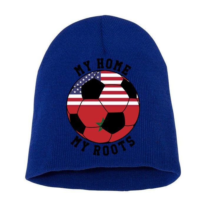 My Home My Roots Morocco Flag Soccer Gift Short Acrylic Beanie