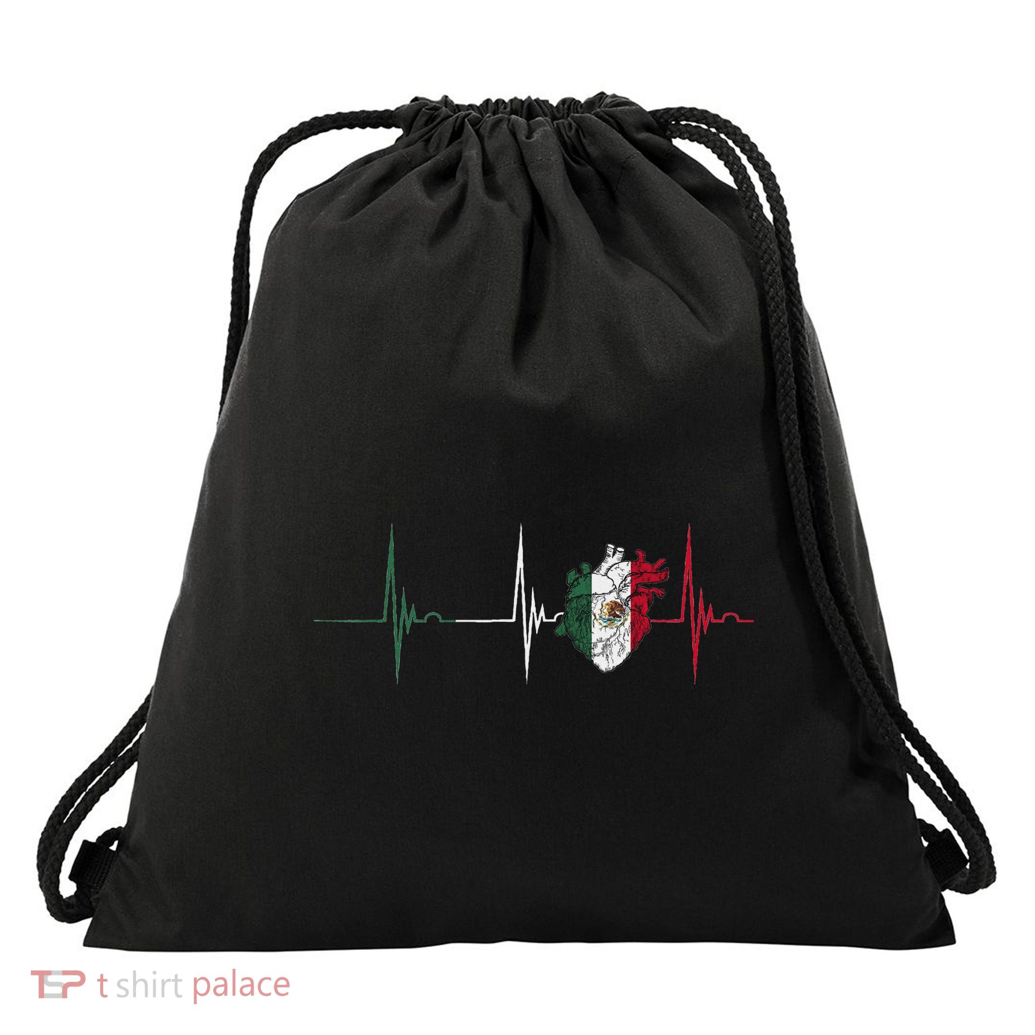 Mexico Heart Mexico Flag Heartbeat Ekg Pulse Mexican Pride Drawstring Bag