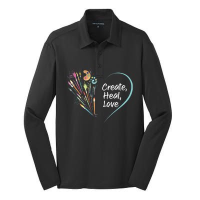 Mental Health Matters Create Heal Love Funny Art Therapy Mom Silk Touch Performance Long Sleeve Polo