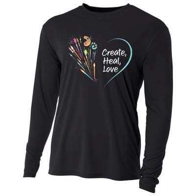 Mental Health Matters Create Heal Love Funny Art Therapy Mom Cooling Performance Long Sleeve Crew