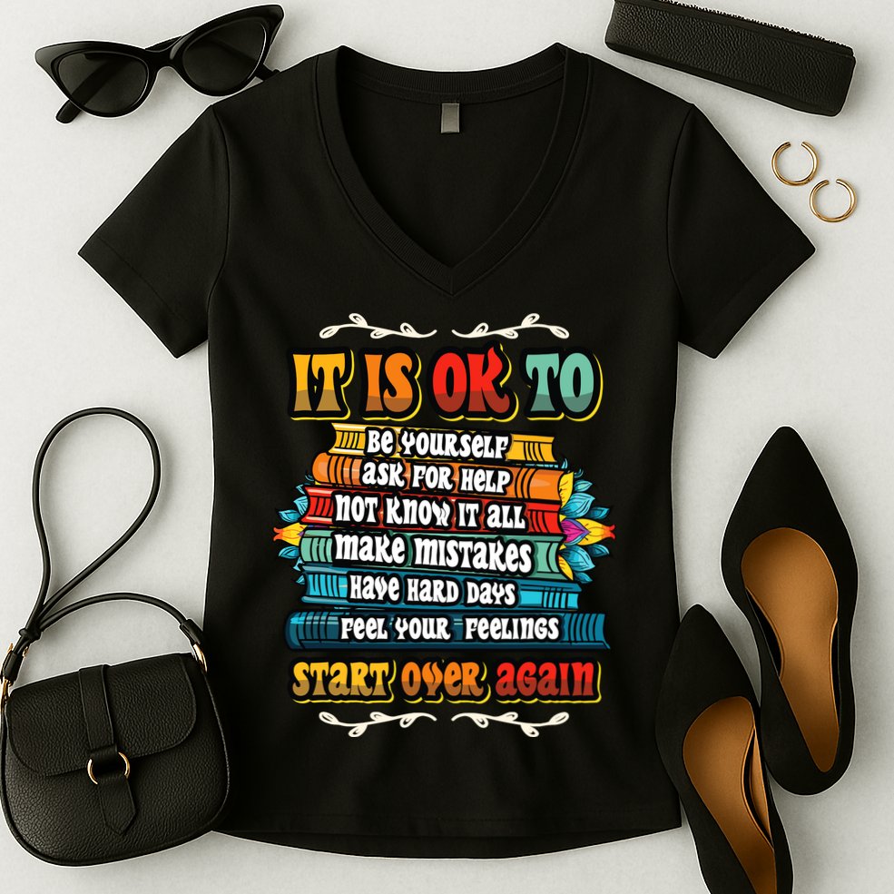 Mental Health Make Mistakes Be Yourself Inspirational Women's V-Neck T-Shirt