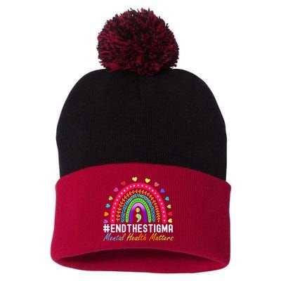 Mental Health Matters End The Stigma Rainbow Leopard Boho Pom Pom 12in Knit Beanie