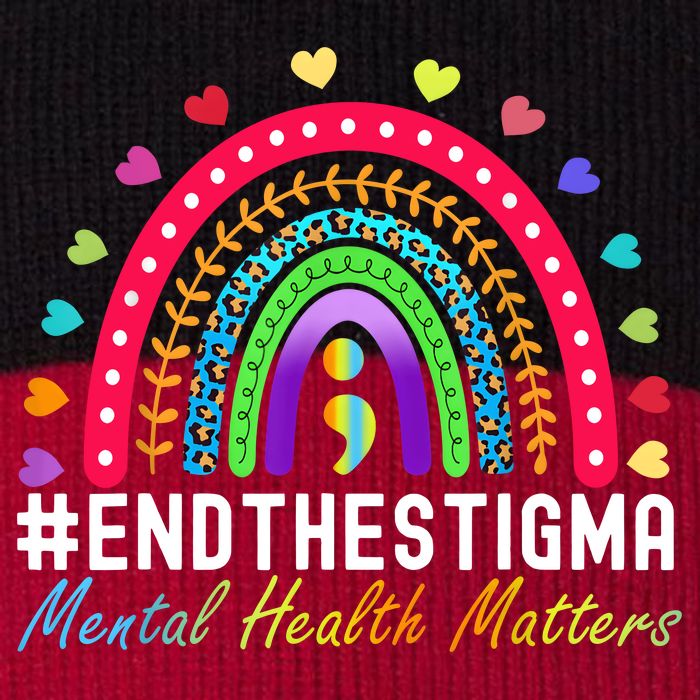 Mental Health Matters End The Stigma Rainbow Leopard Boho Pom Pom 12in Knit Beanie