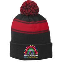 Mental Health Matters End The Stigma Rainbow Leopard Boho Stripe Pom Pom Beanie