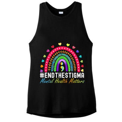 Mental Health Matters End The Stigma Rainbow Leopard Boho Ladies PosiCharge Tri-Blend Wicking Tank