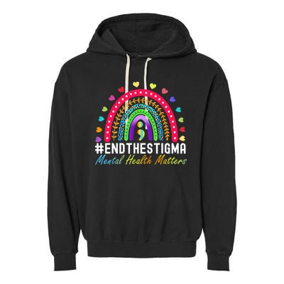 Mental Health Matters End The Stigma Rainbow Leopard Boho Garment-Dyed Fleece Hoodie