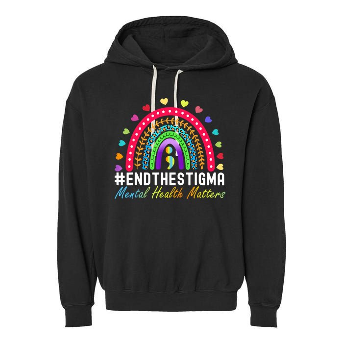 Mental Health Matters End The Stigma Rainbow Leopard Boho Garment-Dyed Fleece Hoodie