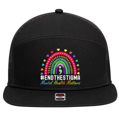 Mental Health Matters End The Stigma Rainbow Leopard Boho 7 Panel Mesh Trucker Snapback Hat