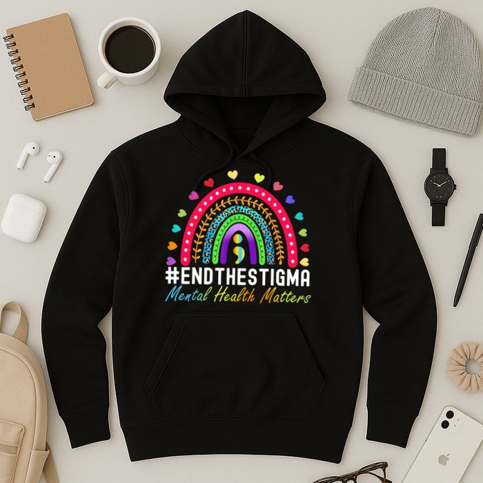 Mental Health Matters End The Stigma Rainbow Leopard Boho Hoodie