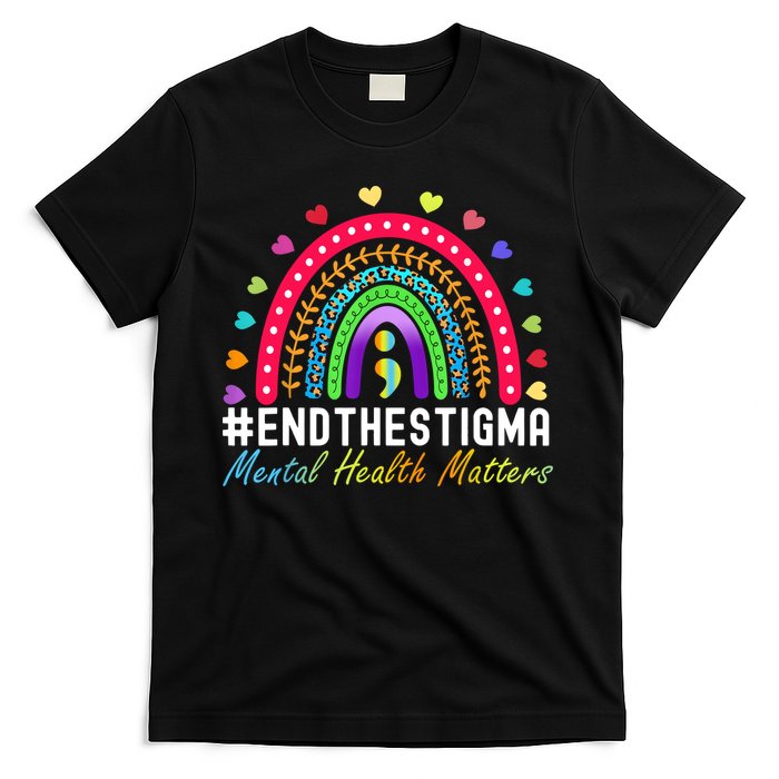 Mental Health Matters End The Stigma Rainbow Leopard Boho T-Shirt