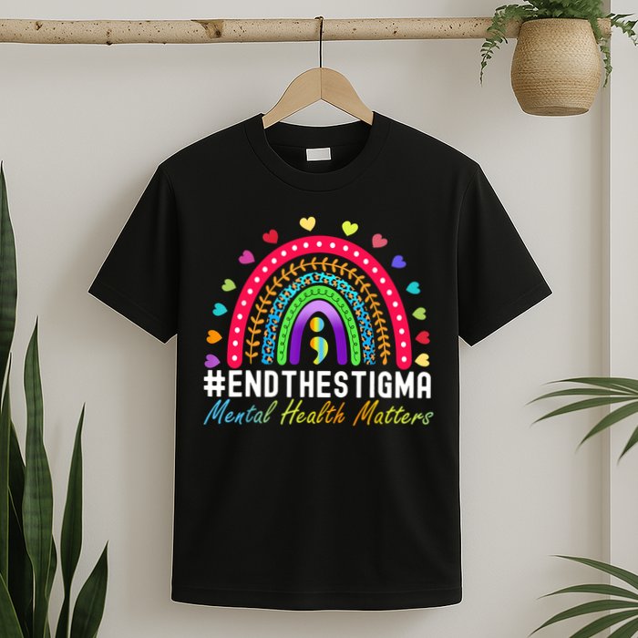 Mental Health Matters End The Stigma Rainbow Leopard Boho T-Shirt