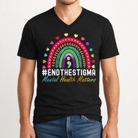 Mental Health Matters End The Stigma Rainbow Leopard Boho V-Neck T-Shirt