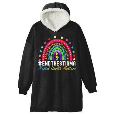 Mental Health Matters End The Stigma Rainbow Leopard Boho Hooded Wearable Blanket