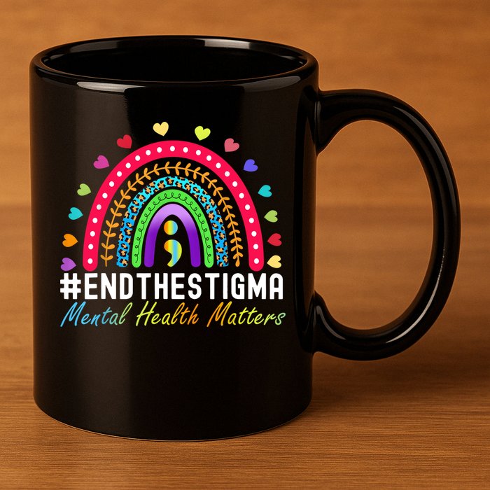 Mental Health Matters End The Stigma Rainbow Leopard Boho 11oz C Handle Ceramic Mug
