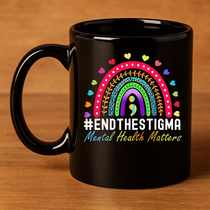 Mental Health Matters End The Stigma Rainbow Leopard Boho 11oz C Handle Ceramic Mug