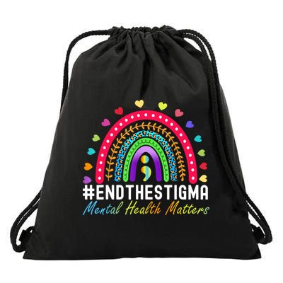 Mental Health Matters End The Stigma Rainbow Leopard Boho Drawstring Bag