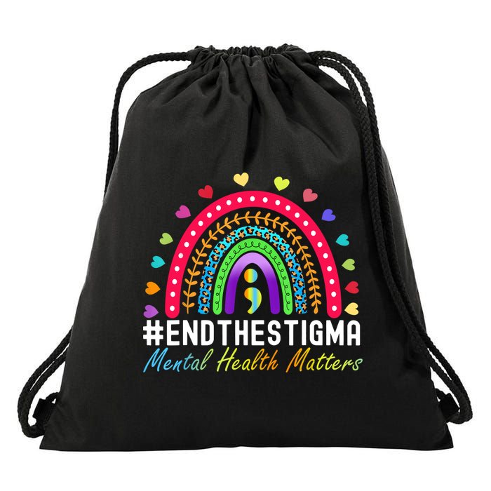 Mental Health Matters End The Stigma Rainbow Leopard Boho Drawstring Bag