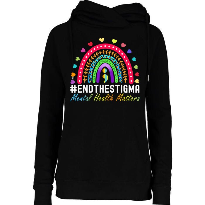 Mental Health Matters End The Stigma Rainbow Leopard Boho Womens Funnel Neck Pullover Hood