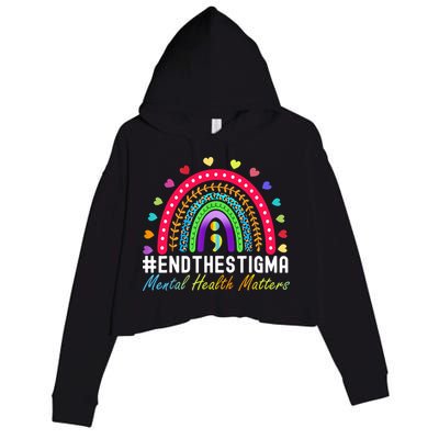 Mental Health Matters End The Stigma Rainbow Leopard Boho Crop Fleece Hoodie