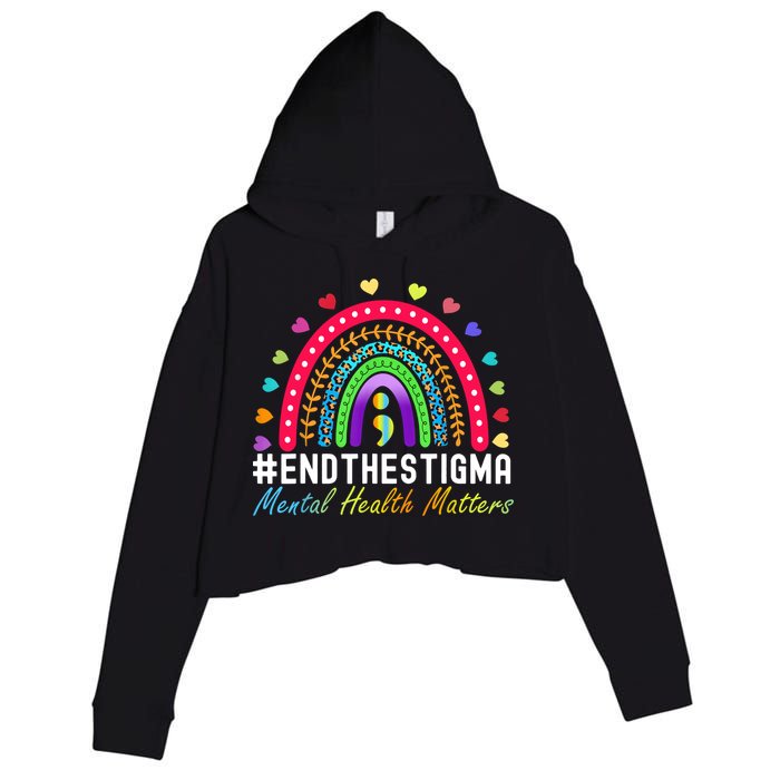 Mental Health Matters End The Stigma Rainbow Leopard Boho Crop Fleece Hoodie