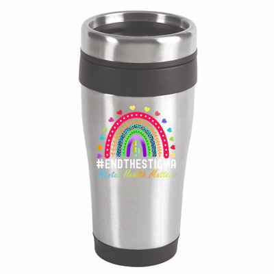 Mental Health Matters End The Stigma Rainbow Leopard Boho 16oz Travel Tumbler