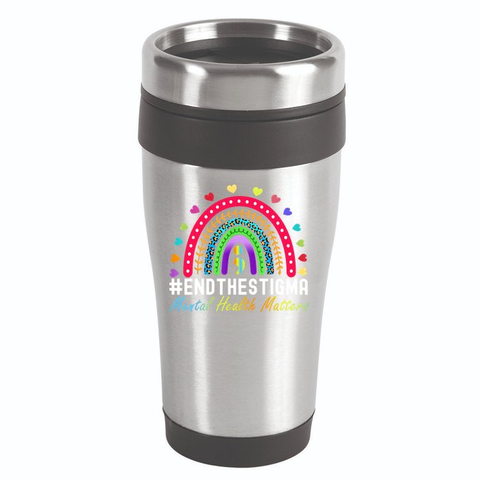 Mental Health Matters End The Stigma Rainbow Leopard Boho 16oz Travel Tumbler