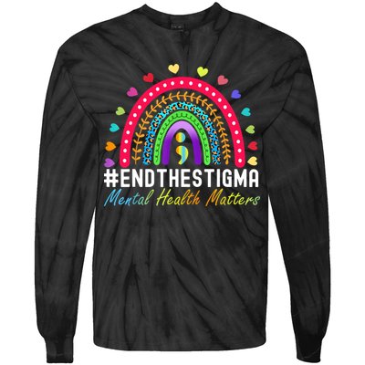 Mental Health Matters End The Stigma Rainbow Leopard Boho Tie-Dye Long Sleeve Shirt