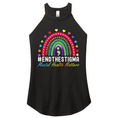 Mental Health Matters End The Stigma Rainbow Leopard Boho Women's Perfect Tri Rocker Tank