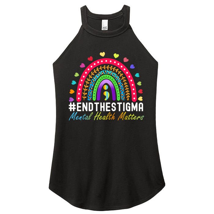 Mental Health Matters End The Stigma Rainbow Leopard Boho Women's Perfect Tri Rocker Tank