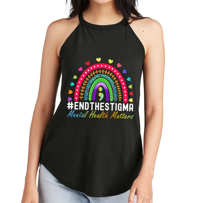 Mental Health Matters End The Stigma Rainbow Leopard Boho Women's Perfect Tri Rocker Tank