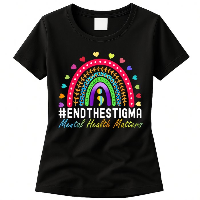 Mental Health Matters End The Stigma Rainbow Leopard Boho Womens T-Shirt