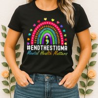 Mental Health Matters End The Stigma Rainbow Leopard Boho Womens T-Shirt