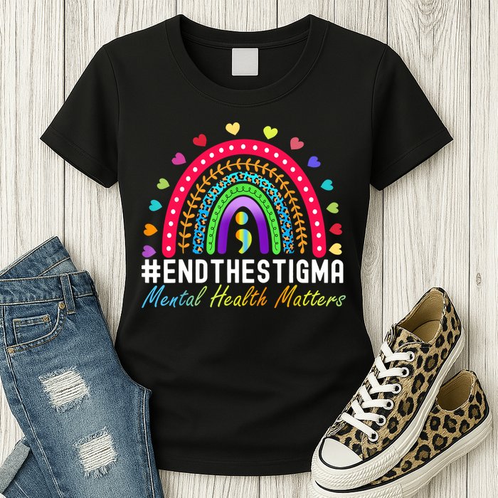 Mental Health Matters End The Stigma Rainbow Leopard Boho Womens T-Shirt