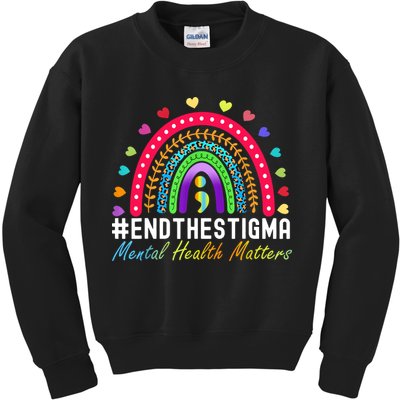 Mental Health Matters End The Stigma Rainbow Leopard Boho Kids Sweatshirt