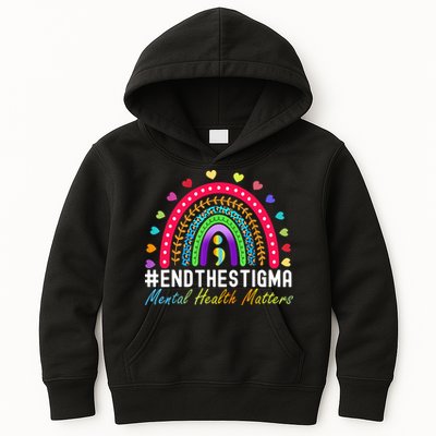 Mental Health Matters End The Stigma Rainbow Leopard Boho Kids Hoodie