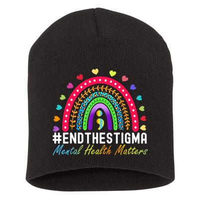Mental Health Matters End The Stigma Rainbow Leopard Boho Short Acrylic Beanie