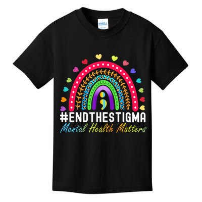 Mental Health Matters End The Stigma Rainbow Leopard Boho Kids T-Shirt