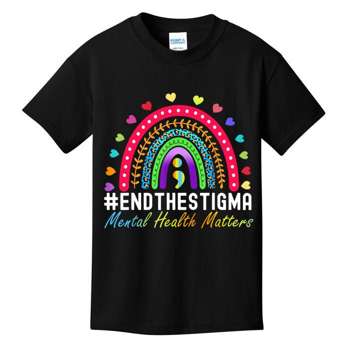 Mental Health Matters End The Stigma Rainbow Leopard Boho Kids T-Shirt