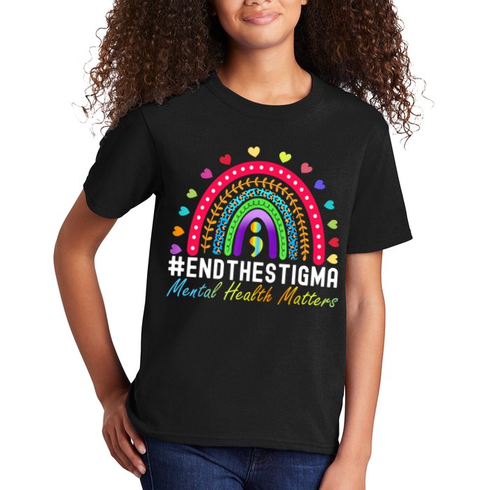 Mental Health Matters End The Stigma Rainbow Leopard Boho Kids T-Shirt